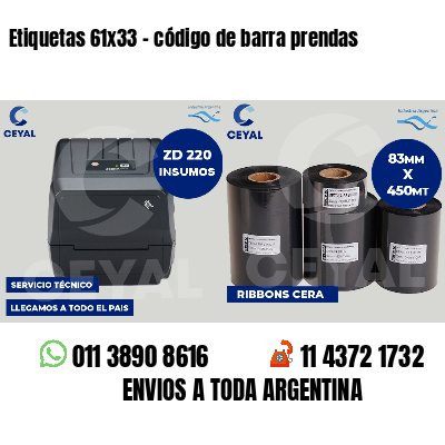Etiquetas 61x33 - código de barra prendas