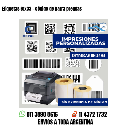 Etiquetas 61x33 - código de barra prendas