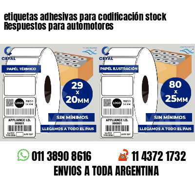 etiquetas adhesivas para codificación stock Respuestos para automotores