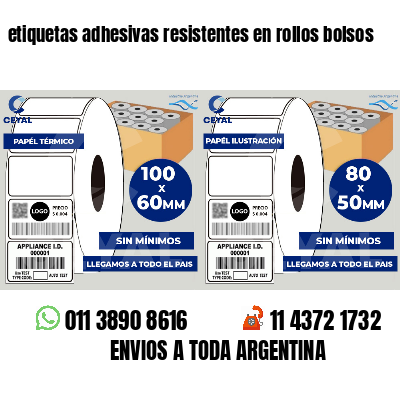 etiquetas adhesivas resistentes en rollos bolsos