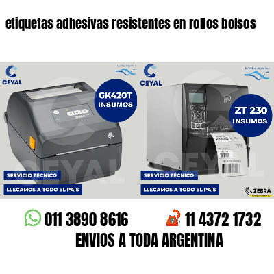 etiquetas adhesivas resistentes en rollos bolsos