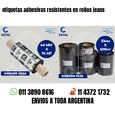 etiquetas adhesivas resistentes en rollos jeans