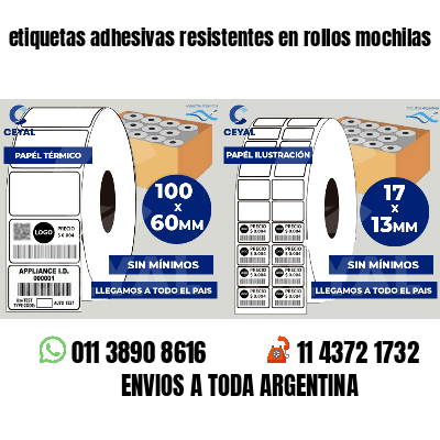 etiquetas adhesivas resistentes en rollos mochilas