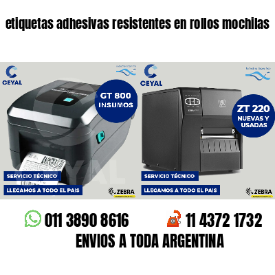 etiquetas adhesivas resistentes en rollos mochilas