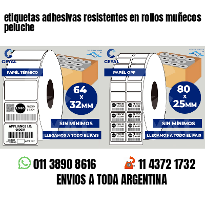 etiquetas adhesivas resistentes en rollos muñecos peluche