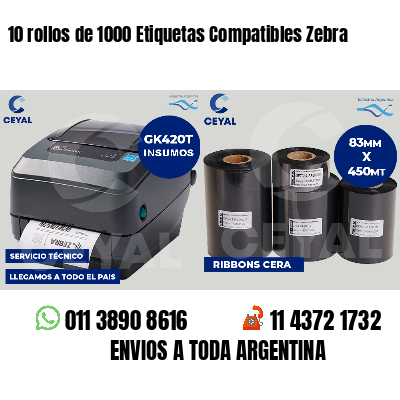 10 rollos de 1000 Etiquetas Compatibles Zebra
