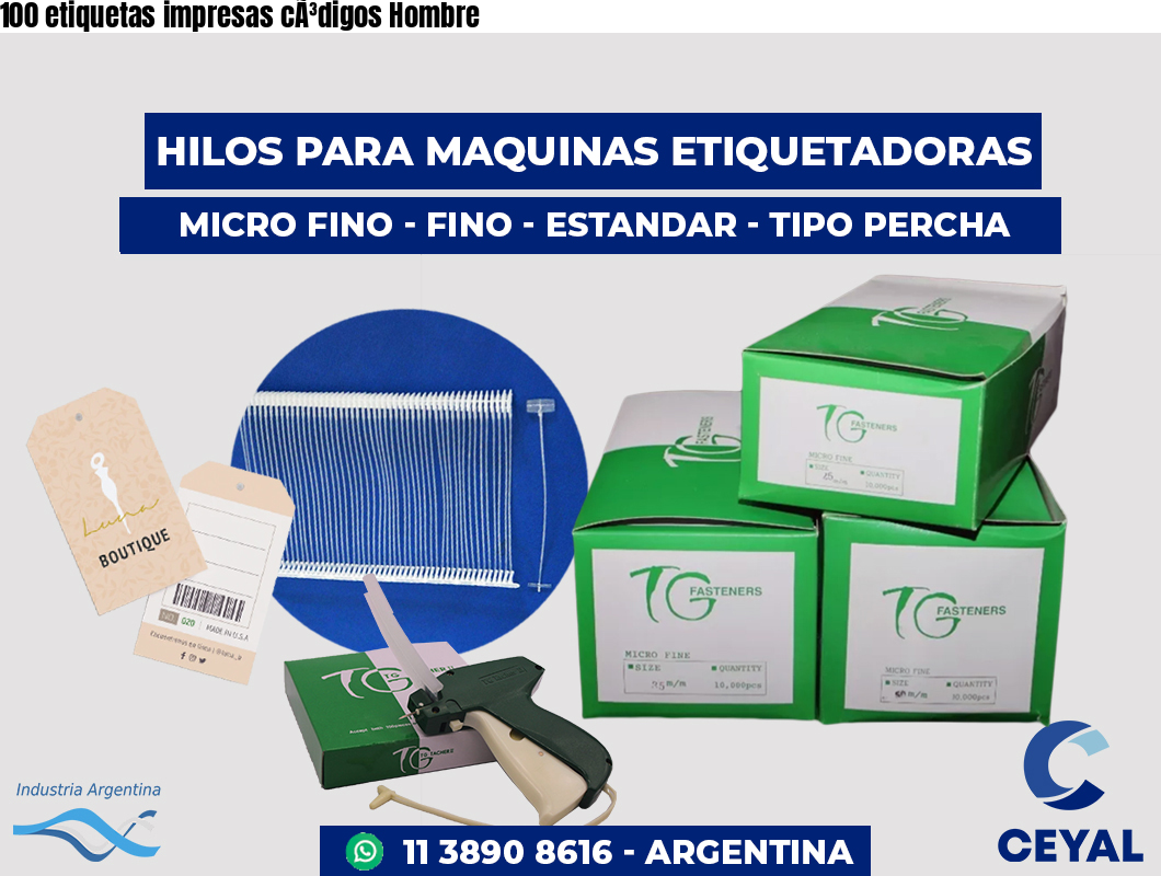 100 etiquetas impresas cÃ³digos Hombre