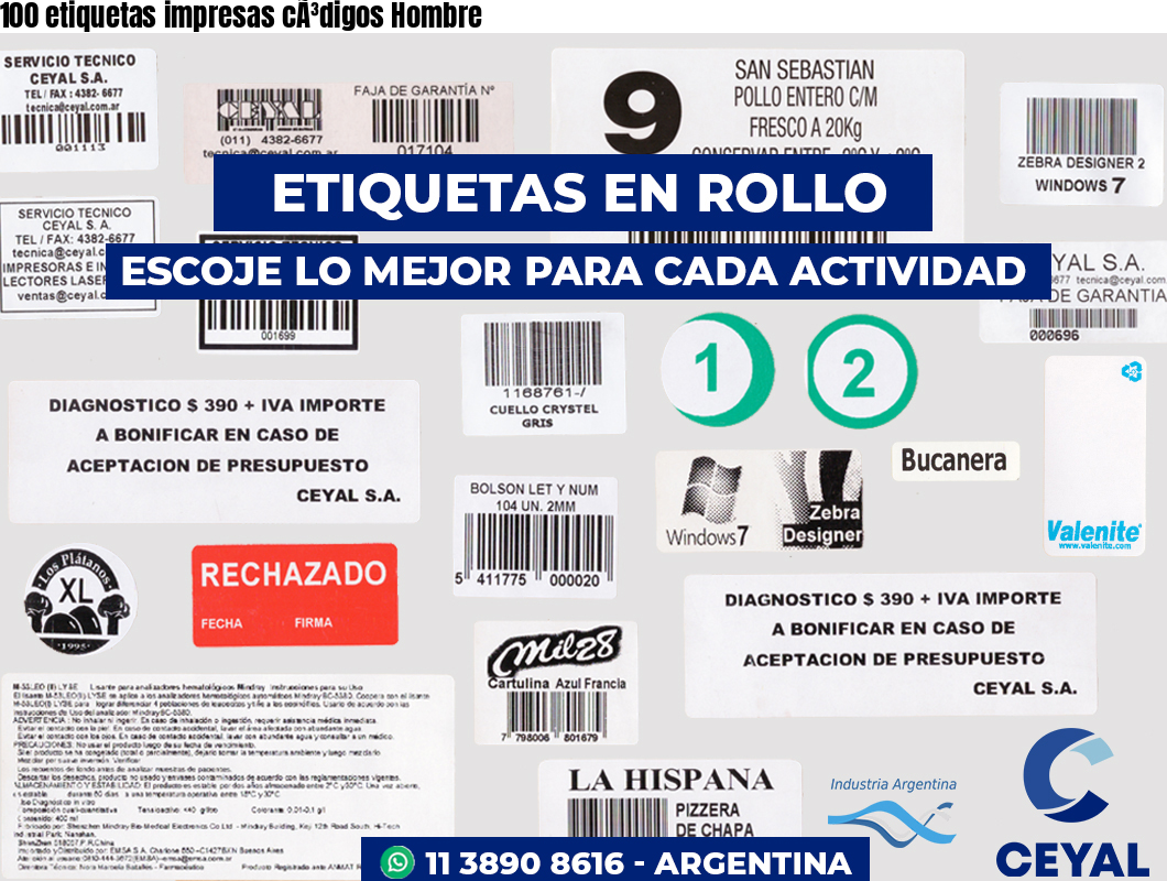 100 etiquetas impresas cÃ³digos Hombre
