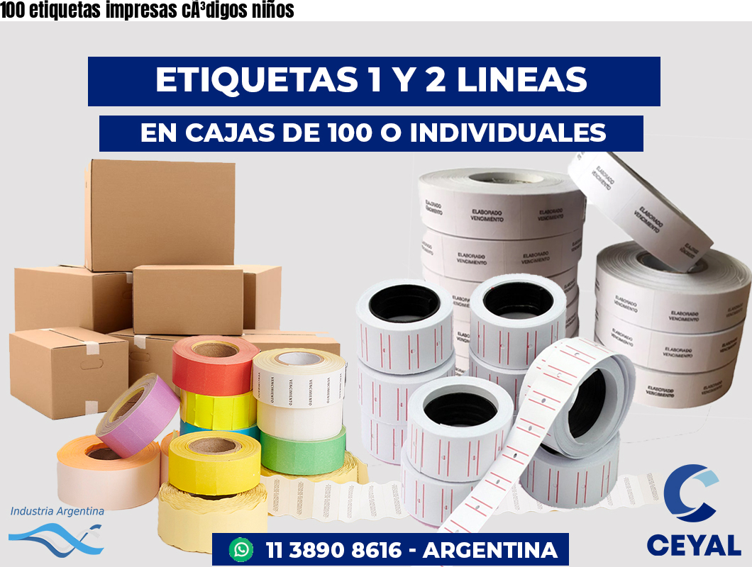 100 etiquetas impresas cÃ³digos niños