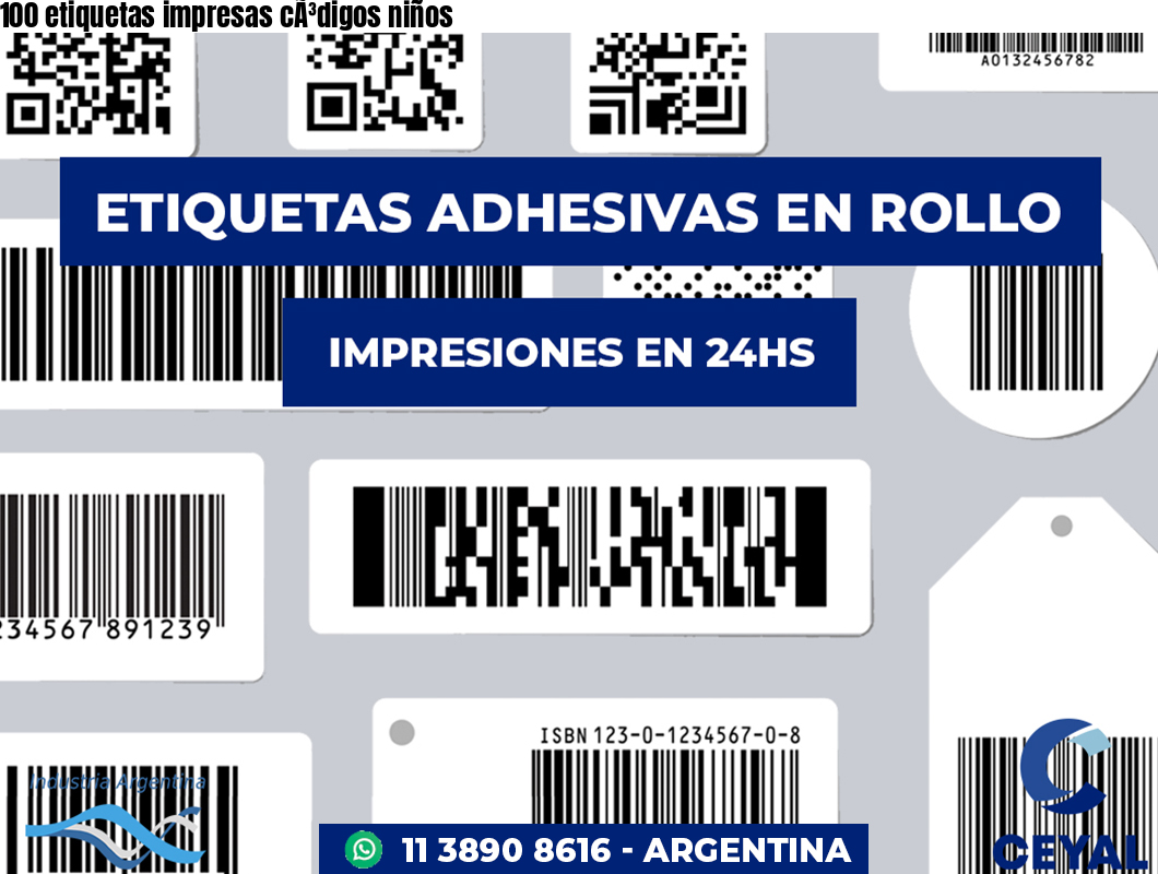 100 etiquetas impresas cÃ³digos niños