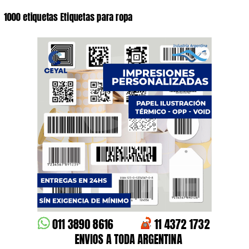 1000 etiquetas Etiquetas para ropa