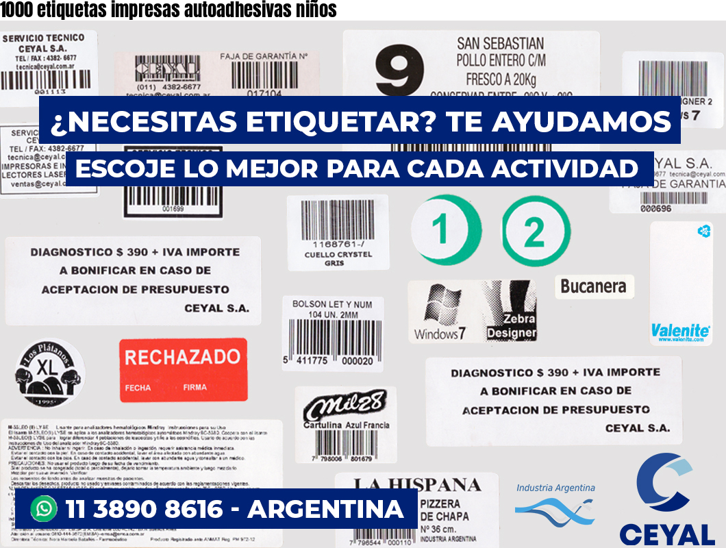 1000 etiquetas impresas autoadhesivas niños