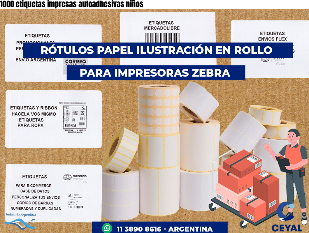 1000 etiquetas impresas autoadhesivas niños