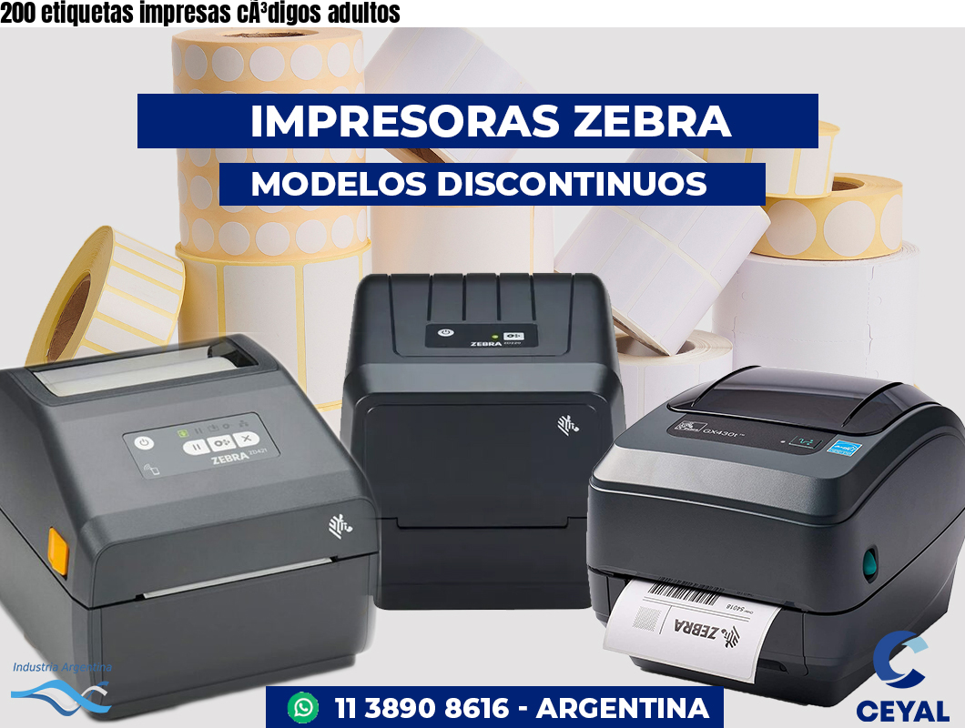 200 etiquetas impresas cÃ³digos adultos