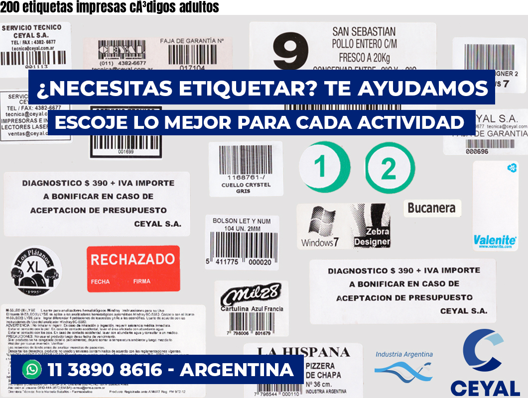 200 etiquetas impresas cÃ³digos adultos