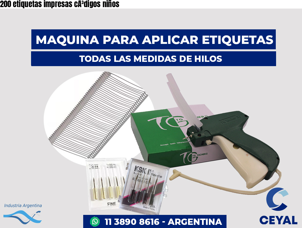 200 etiquetas impresas códigos niños