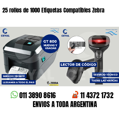 25 rollos de 1000 Etiquetas Compatibles Zebra 