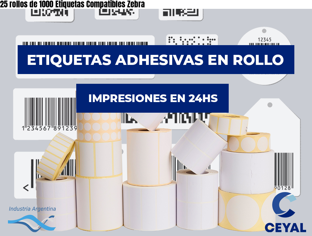 25 rollos de 1000 Etiquetas Compatibles Zebra 