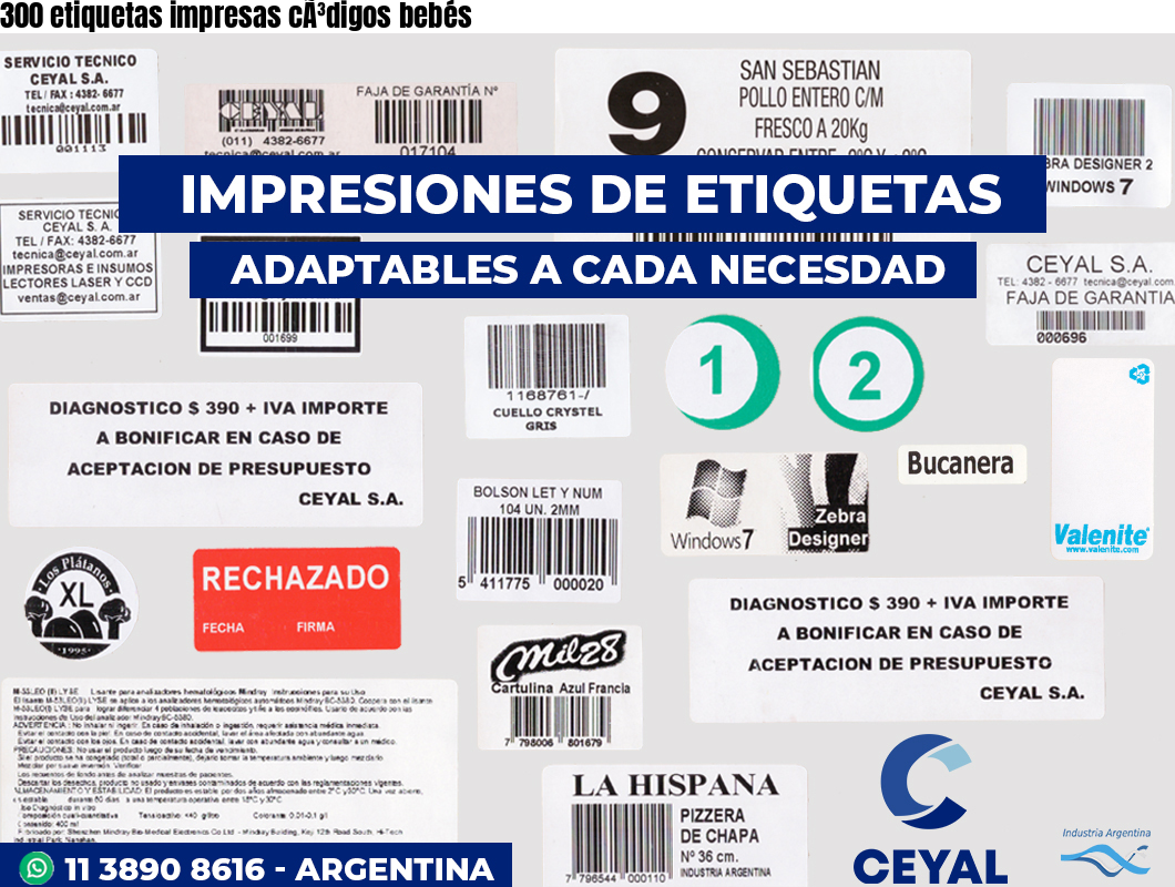 300 etiquetas impresas cÃ³digos bebés