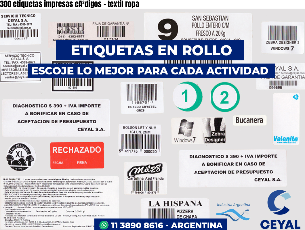 300 etiquetas impresas cÃ³digos – textil ropa