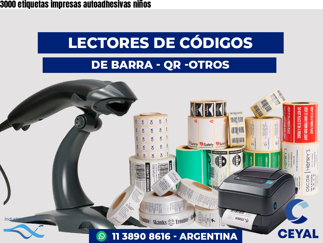 3000 etiquetas impresas autoadhesivas niños