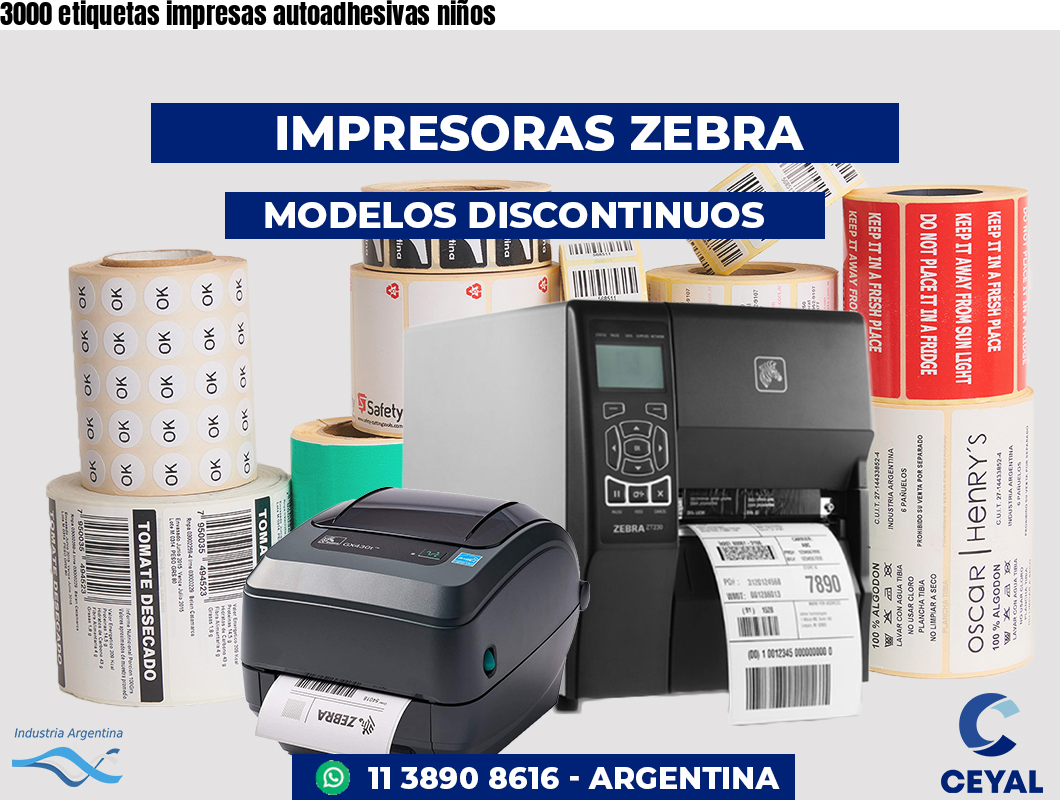 3000 etiquetas impresas autoadhesivas niños