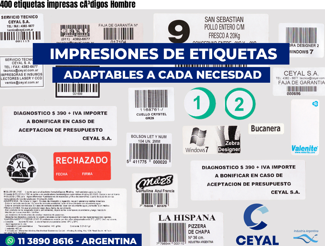 400 etiquetas impresas cÃ³digos Hombre
