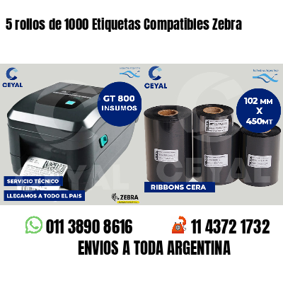 5 rollos de 1000 Etiquetas Compatibles Zebra