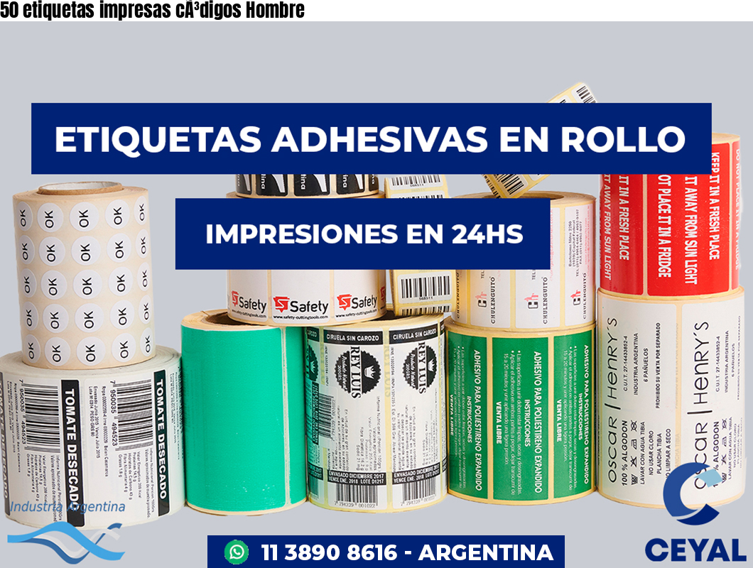 50 etiquetas impresas cÃ³digos Hombre