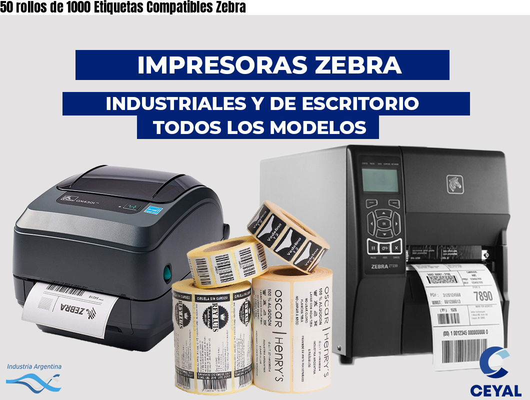 50 rollos de 1000 Etiquetas Compatibles Zebra 