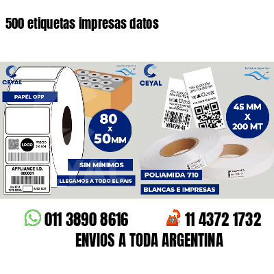 500 etiquetas impresas datos