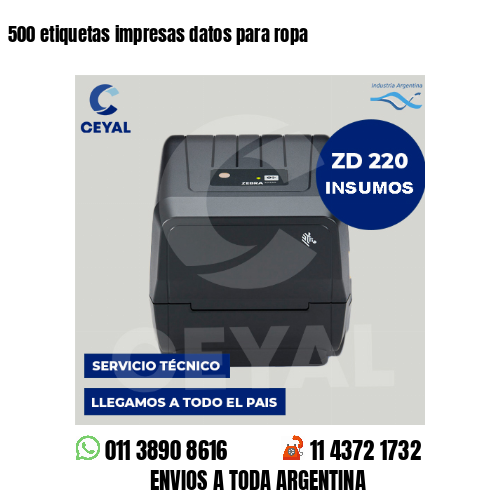 500 etiquetas impresas datos para ropa