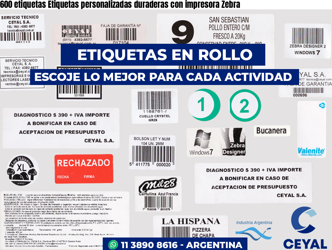 600 etiquetas Etiquetas personalizadas duraderas con impresora Zebra