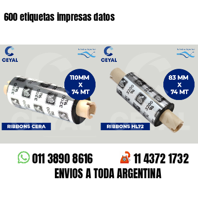 600 etiquetas impresas datos