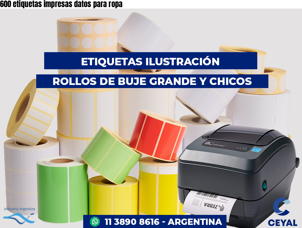 600 etiquetas impresas datos para ropa