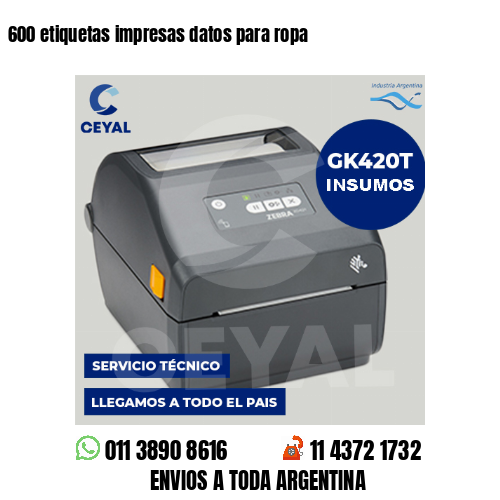 600 etiquetas impresas datos para ropa