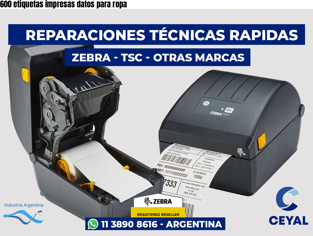 600 etiquetas impresas datos para ropa