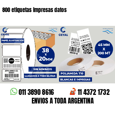 800 etiquetas impresas datos