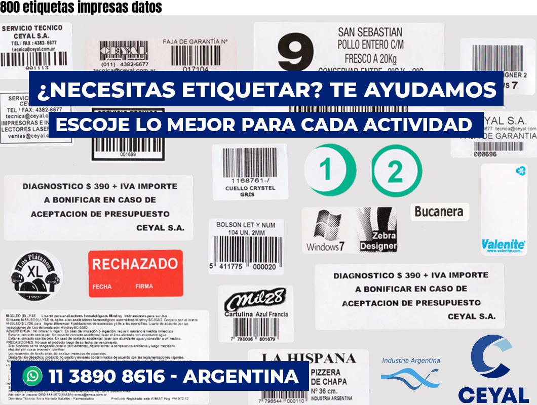 800 etiquetas impresas datos