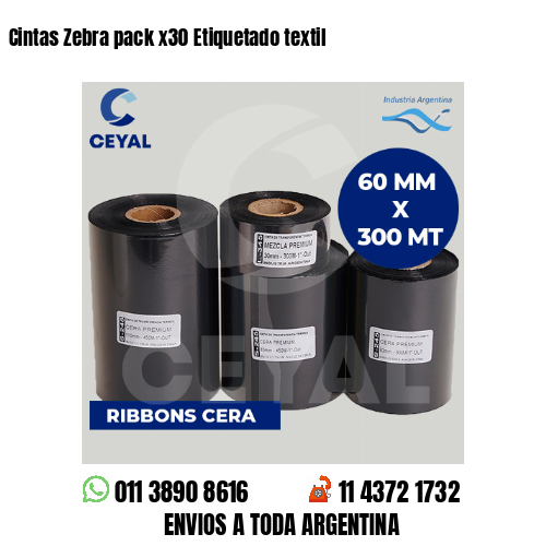 Cintas Zebra pack x30 Etiquetado textil