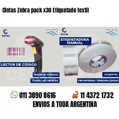 Cintas Zebra pack x30 Etiquetado textil