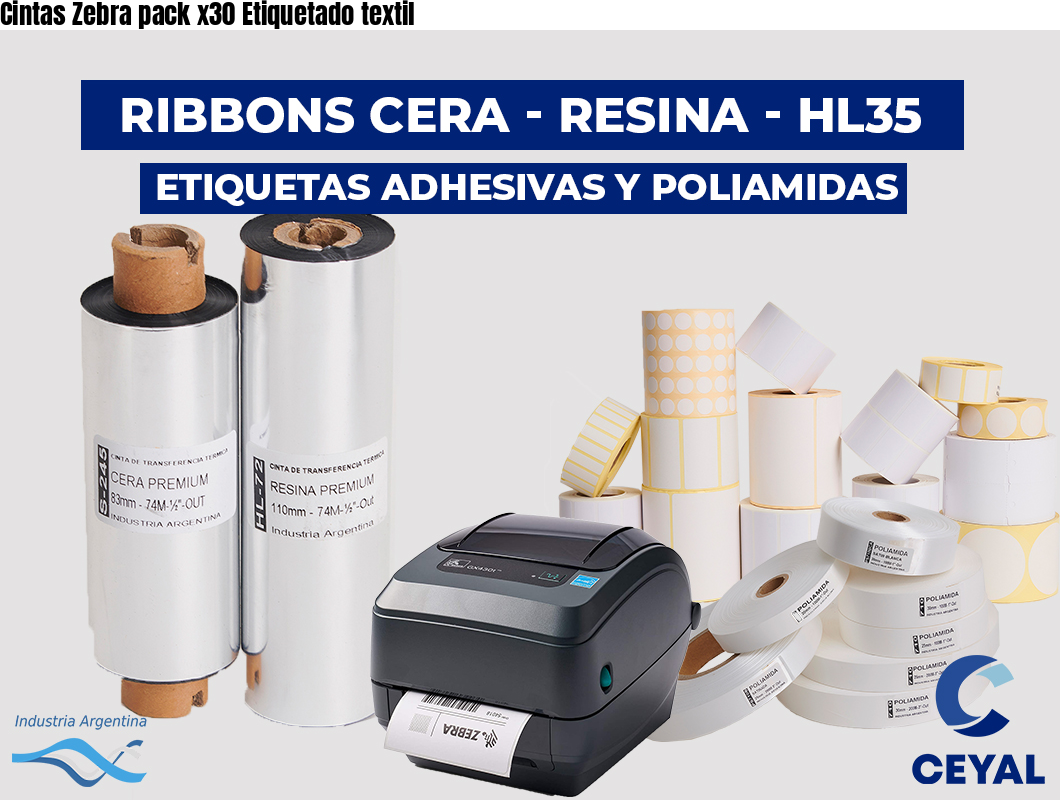 Cintas Zebra pack x30 Etiquetado textil