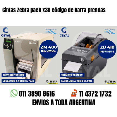 Cintas Zebra pack x30 código de barra prendas