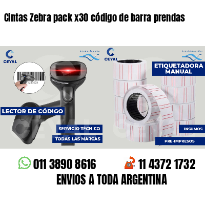 Cintas Zebra pack x30 código de barra prendas