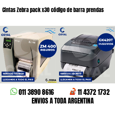 Cintas Zebra pack x30 código de barra prendas