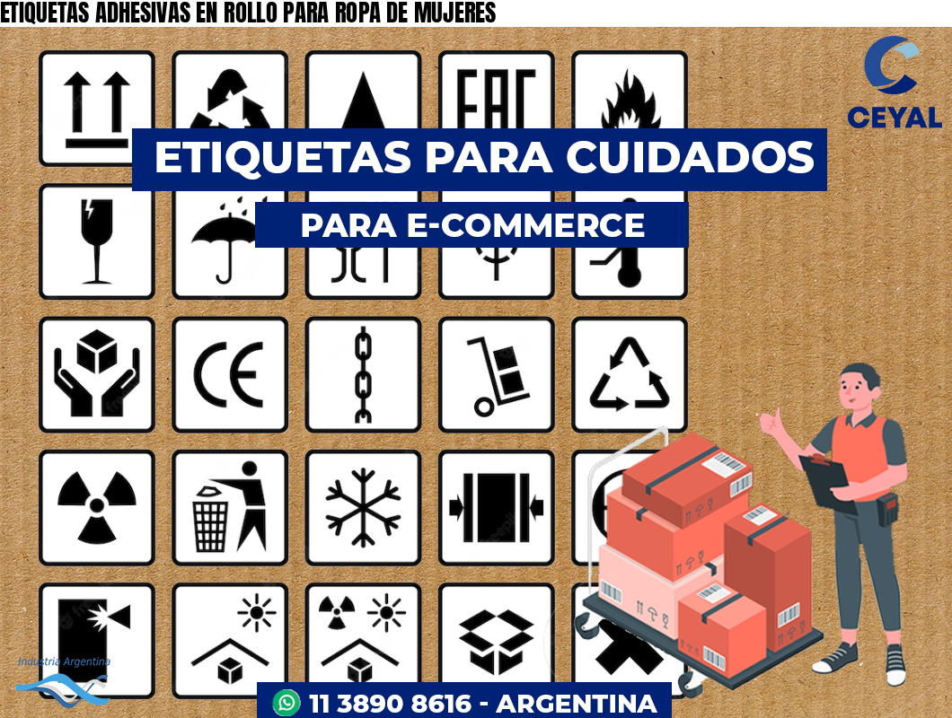 ETIQUETAS ADHESIVAS EN ROLLO PARA ROPA DE MUJERES