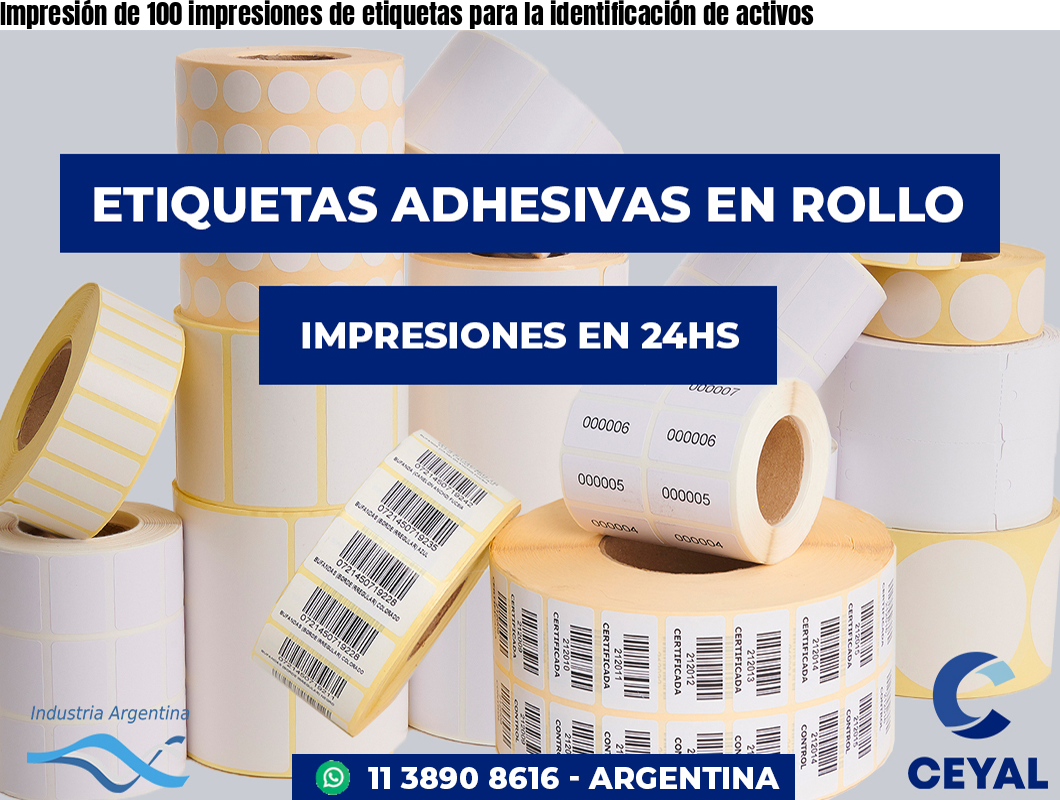 Impresión de 100 impresiones de etiquetas para la identificación de activos