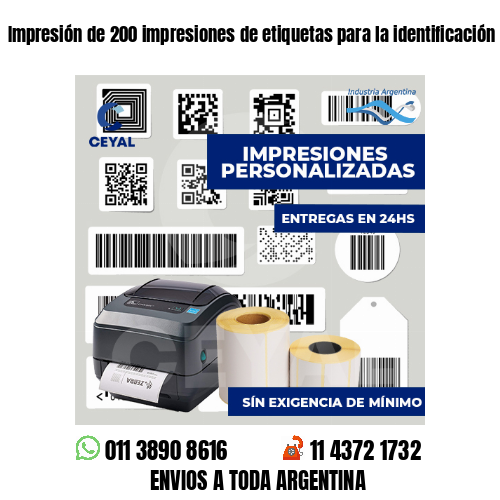 Impresión de 200 impresiones de etiquetas para la identificación de activos