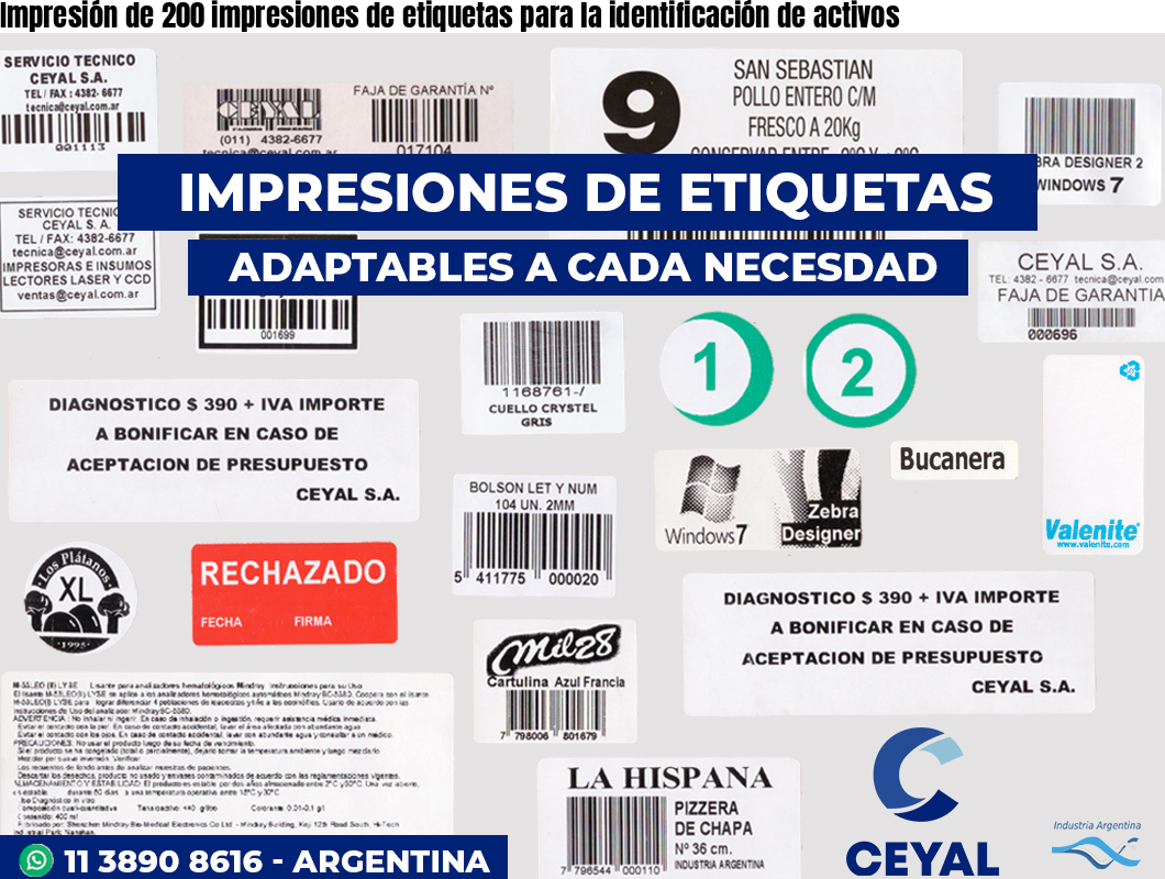 Impresión de 200 impresiones de etiquetas para la identificación de activos