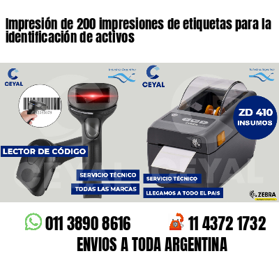 Impresión de 200 impresiones de etiquetas para la identificación de activos